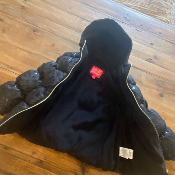 Pink Platinum Winter Puffer Coat Black Hooded Size 4 - Picture 11 of 14